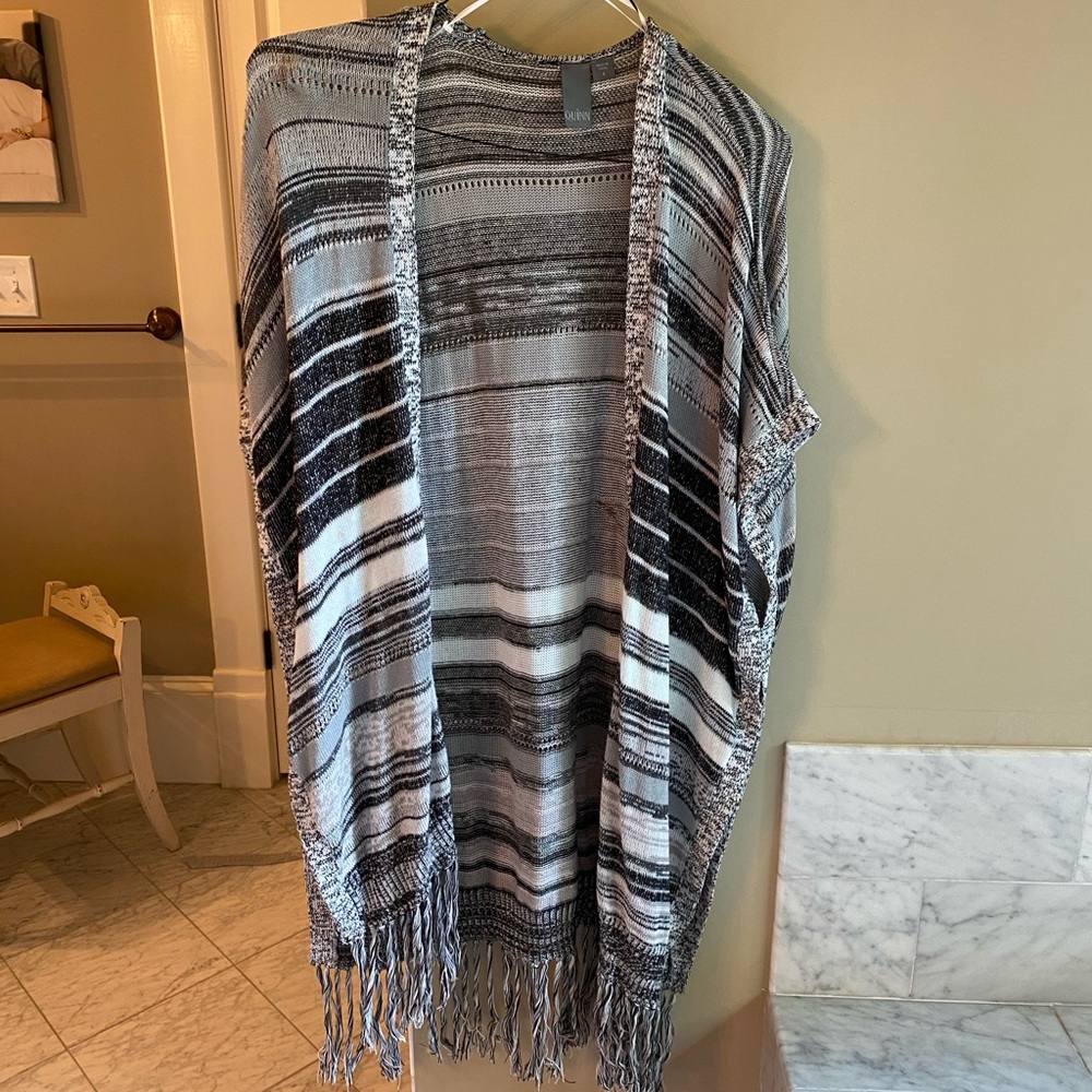 Black & white striped open sleeveless cardigan, S